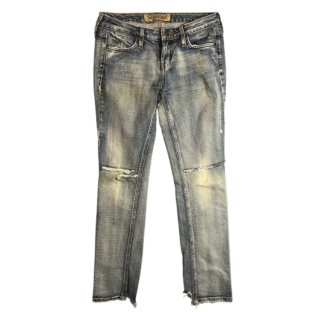 HINT Jeans Women's Size 7 Distressed‎ Blue Denim Mid Rise Skinny Leg 33 Inseam